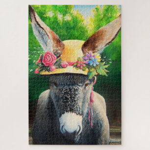 Puzzle Standard Donkey/Burro in Rose/daisy flower hat