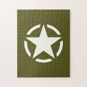 Puzzle Star Stencil Vintage on Khaki Green