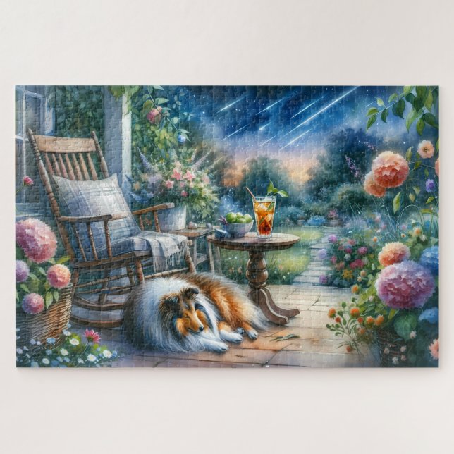 Puzzle Starlit Garden Porch Sheltie Dream (Horizontal)