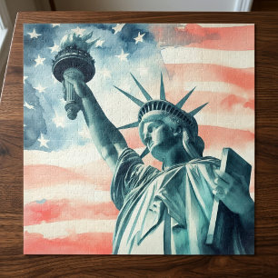 Puzzle Statue de la Liberté avec drapeau américain