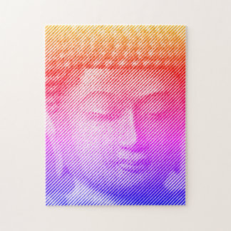 Puzzle Statue Visage Bouddha Colorée Formée Par Lignes