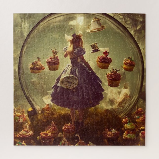 Puzzle Steampunk Alice et Cupcakes Art généré par IA (Vertical)