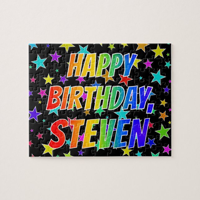 Puzzle "STEVEN" Prénom, Amusant "HEUREUX ANNIVERSAIRE" (Horizontal)