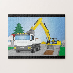 Puzzle Straßenbaustelle avec le camion blanc et