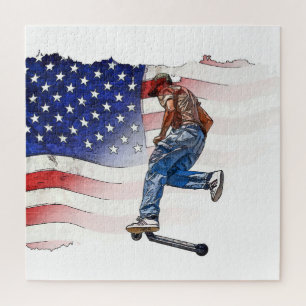 Puzzle Stunt Scooter Rider et US Flag