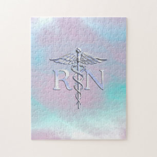 Puzzle Style Argent RN Caduceus Médicale Mère Pearl