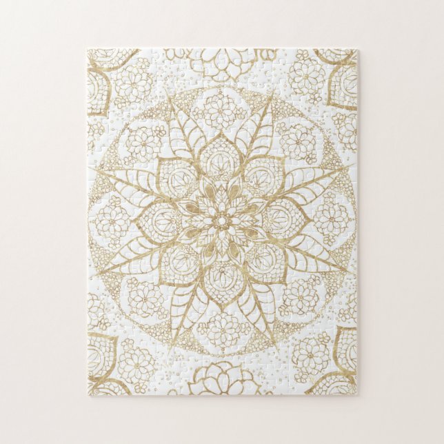Puzzle Style Boho Blanc Or Mandala Floral (Vertical)