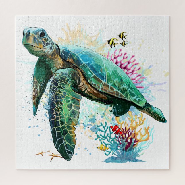 Puzzle Style d'aquarelle sous-marine de tortue marine (Vertical)