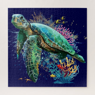 Puzzle Style d'aquarelle sous-marine de tortue marine