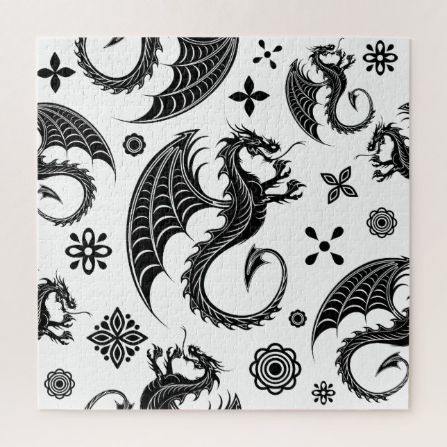 Puzzle Style de tatouage en forme de dragon noir (Vertical)