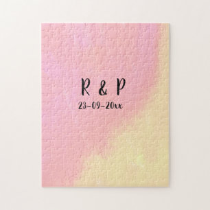 Puzzle style de texte minimal simple blanc mariage rose j