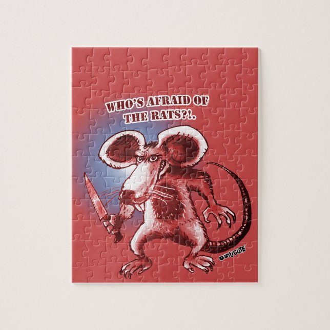 Puzzle style dessin animé couteau blanc de rat en colère (Vertical)