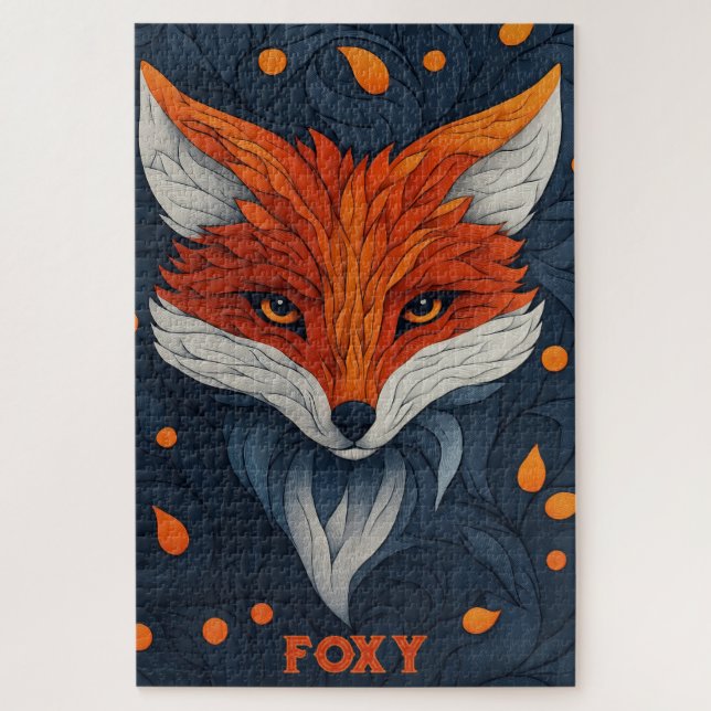 Puzzle Stylized Fox Illustration with Floral Background (Vertical)