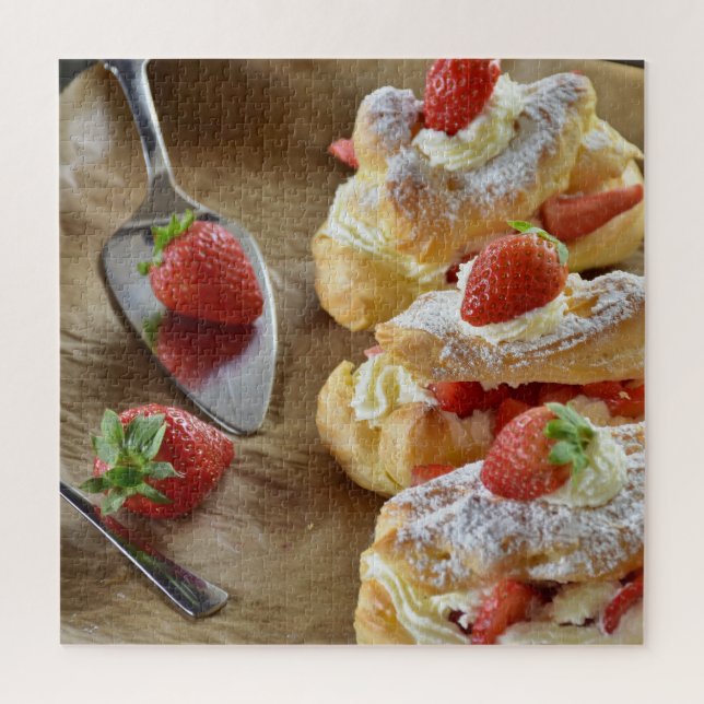 Puzzle Sucré savoureux Fraise Eclair Pâtisserie Nourritur (Vertical)
