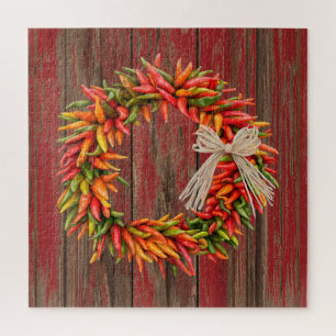 Puzzle Sud-Ouest Chili Ristra Wreath Patiné Bois rouge