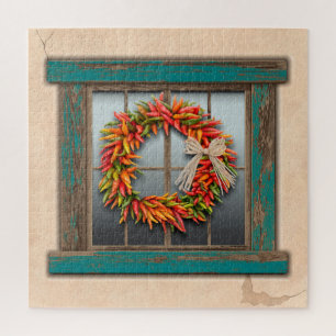 Puzzle Sud-Ouest Chili Wire Patiné Bleu fenêtre en bois