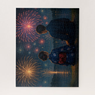 Puzzle Summer Fireworks by the Lake with a Yukata Couple