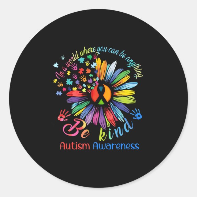 Puzzle Sunflower Be Kind Autism Awareness Support Runder Aufkleber (Vorderseite)