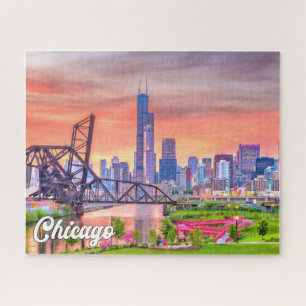 Puzzle Sunset Over Chicago, Illinois, États-Unis
