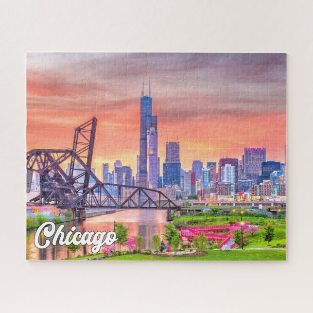 Puzzle Sunset Over Chicago, Illinois, États-Unis (Horizontal)