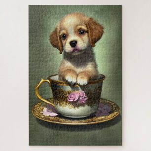 Puzzle Super Golden Retriever Puppy dans un Tea