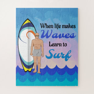 Puzzle Surboard Ocean Waves Blue Motivational Quote