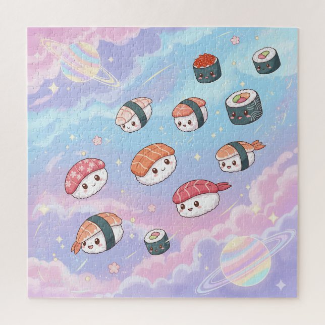 Puzzle Sushi Flying in Pastel Galaxy Sky (Vertical)