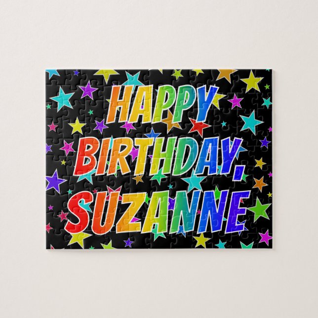 Puzzle "SUZANNE" Prénom, Amusant "HEUREUX ANNIVERSAIRE" (Horizontal)