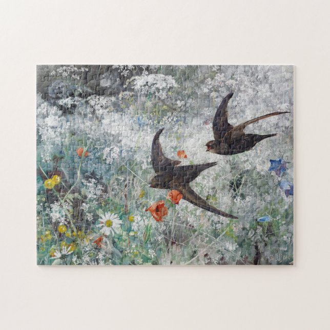 Puzzle Swallow and Flower Field, Bruno Liljefors (Horizontal)