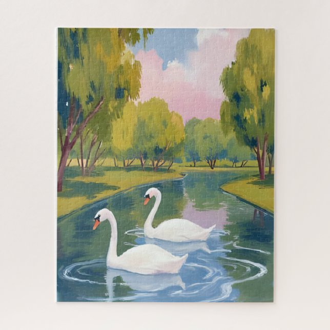 Puzzle Swan Pond Boston Common Massachusetts Watercolor (Vertical)