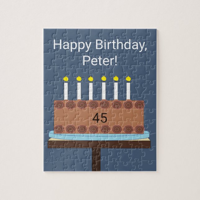 Puzzle Sweet, Chocolate Birthday Cake: blue-gray  (Vertical)