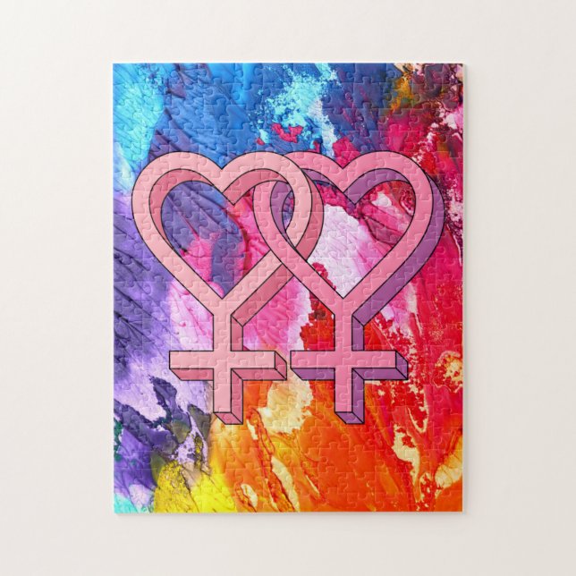 Puzzle Symbole cardiaque lesbien arc-en-ciel aquarelle Pu (Vertical)