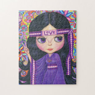 Puzzle Symbole de paix de la fille d'amour Hippie