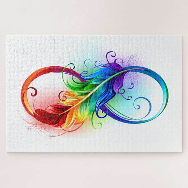 Puzzle Symbole d'infini avec plume arc-en-ciel (Horizontal)