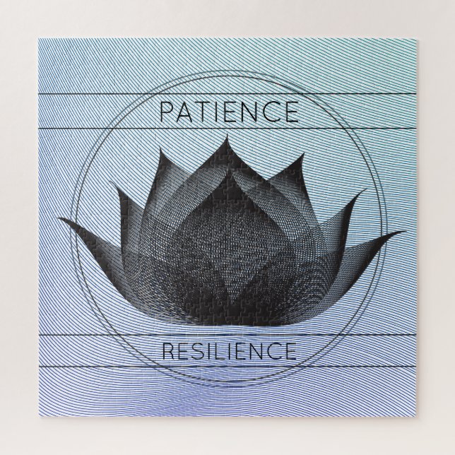 Puzzle Symbole floral bleu noir Lotus Patience Résilience (Vertical)