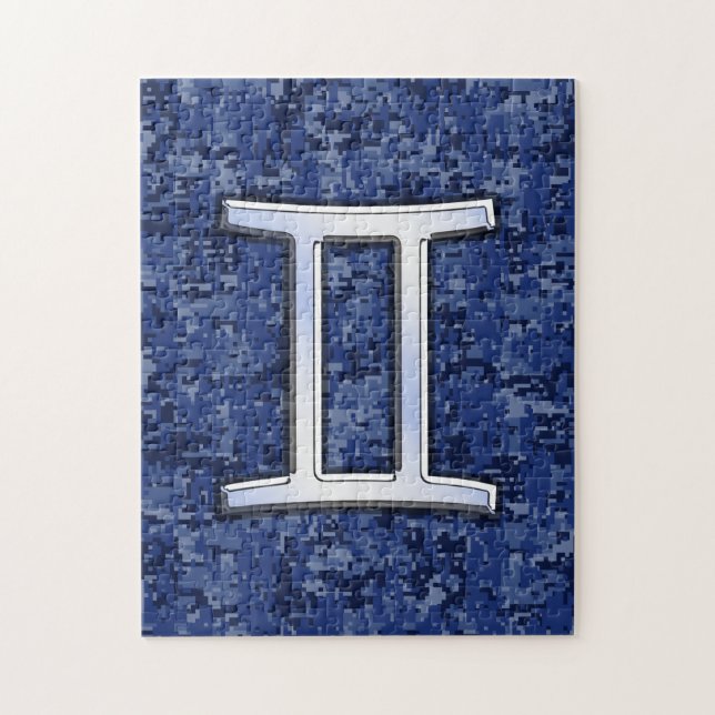 Puzzle SYMBOLE Zodiaque Gemini Camouflage numérique bleu (Vertical)