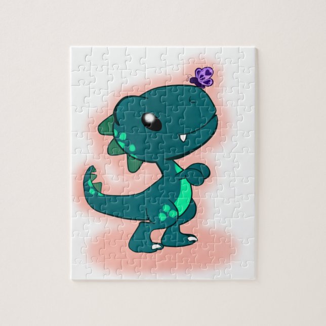 Puzzle T-Rex turquoise adorable (Vertical)