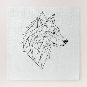 Puzzle T-shirt graphique avec visage de loup en art linéa