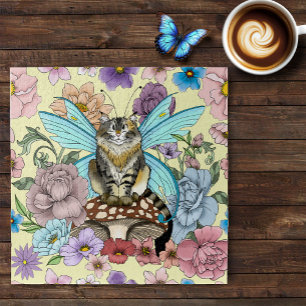 Puzzle Tabby Fairy Cat Mushroom Floral