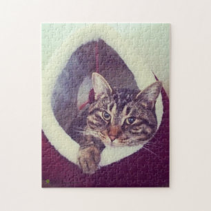 Puzzle Tabby Kitty dans la hutte photo de fond