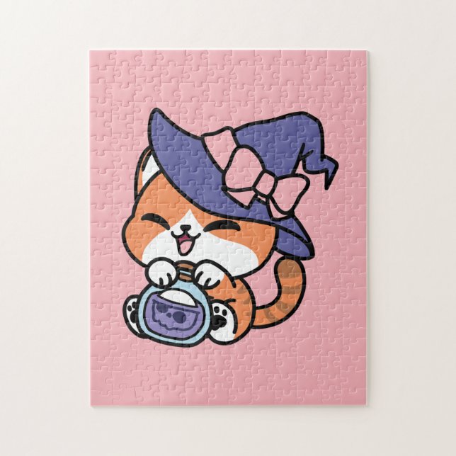 Puzzle Tabby Witch Brew – Cute Halloween Cat Design (Vertical)