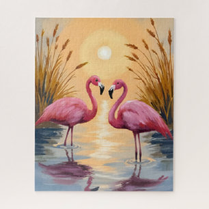 Puzzle Tableau d'animaux au coucher de soleil avec flaman