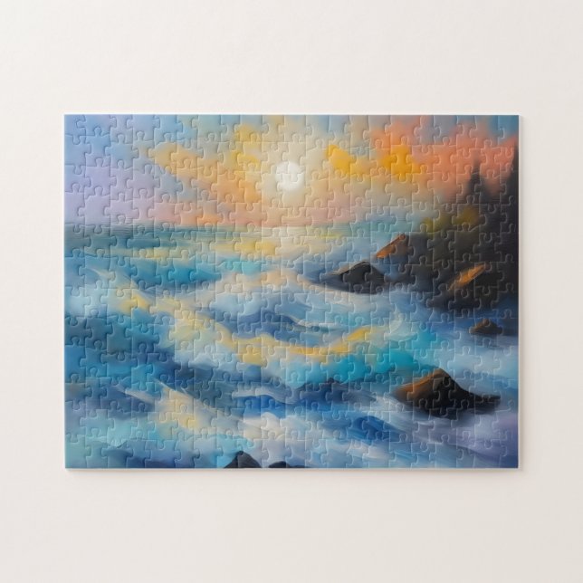 Puzzle Tableau des vagues bleu clair sous le soleil (Horizontal)
