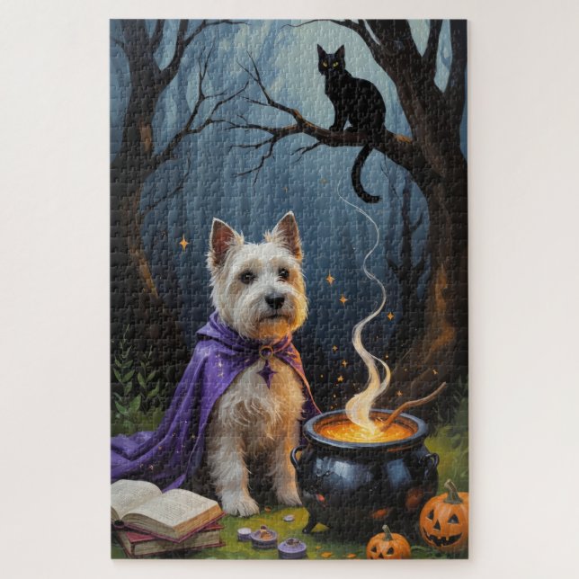 Puzzle Tableau Whimsical Halloween de Cairn Terrier Chien (Vertical)