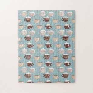 Puzzle Tasses à café Crème Bleu Lignes verticales Caféine