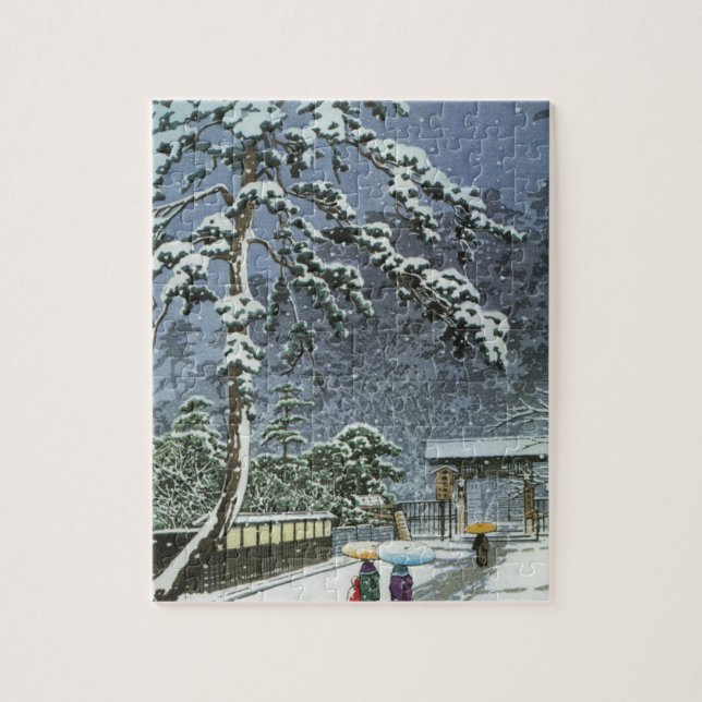 Puzzle Temple de Honmonji dans la neige - 川瀬巴水 de Kawase (Vertical)
