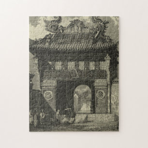 Puzzle Temple impérial asiatique en noir et blanc