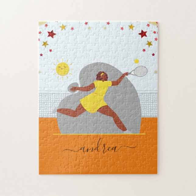 Puzzle Tennis Girl Star Player Athlète Illustration Nom (Vertical)