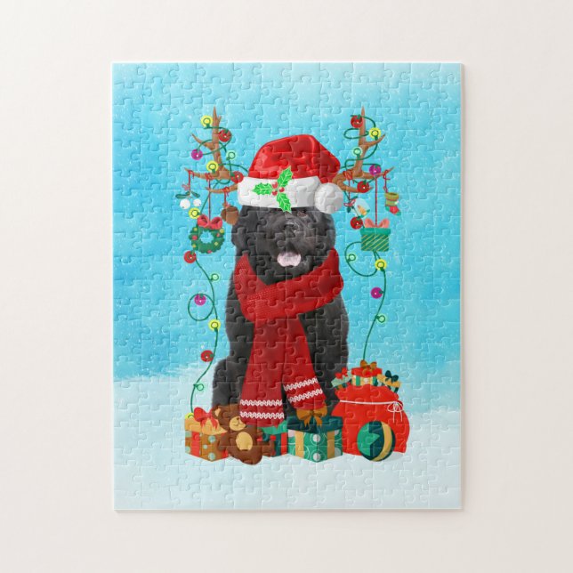 Puzzle Terre-Neuve dans la neige avec cadeaux de Noël (Vertical)