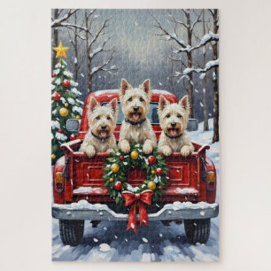 Puzzle Terrier Blanc de West Highland Noël Camion Rouge